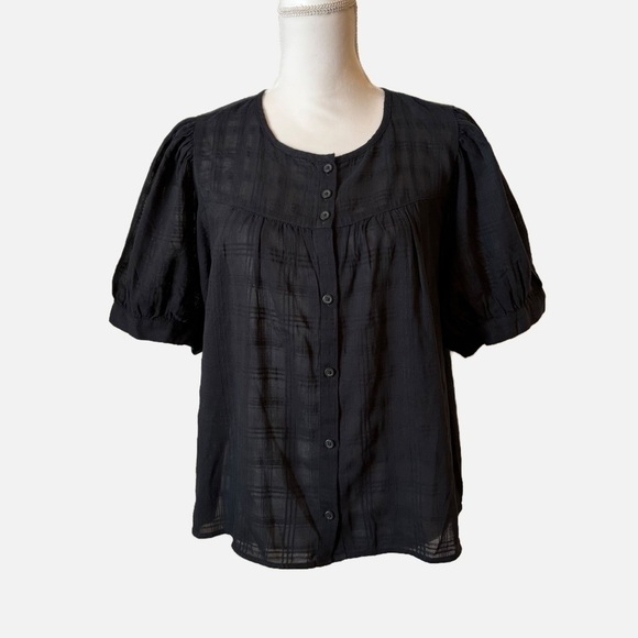 Madewell Puff-Sleeve Yoke Button-Front Top in Textured Plaid Size XXL NWT - Picture 3 of 11